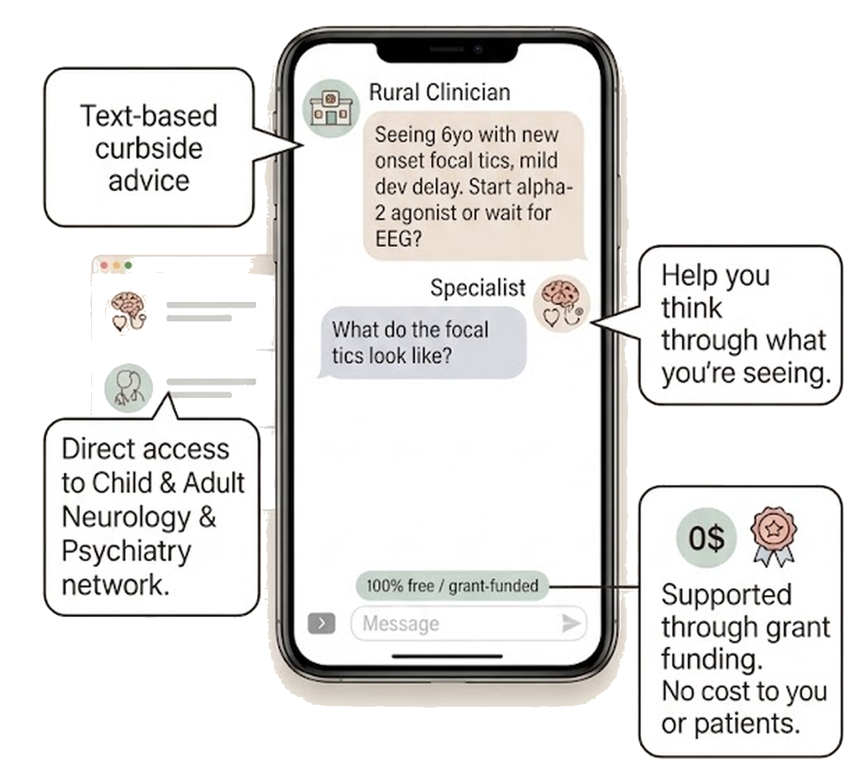 Rural Clinician and Specialist text conversation on Doctor2Doctor
